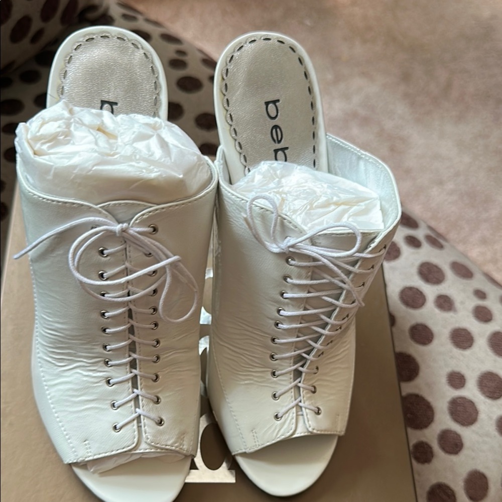 Bebe White Mules Sleek Minimalist Design